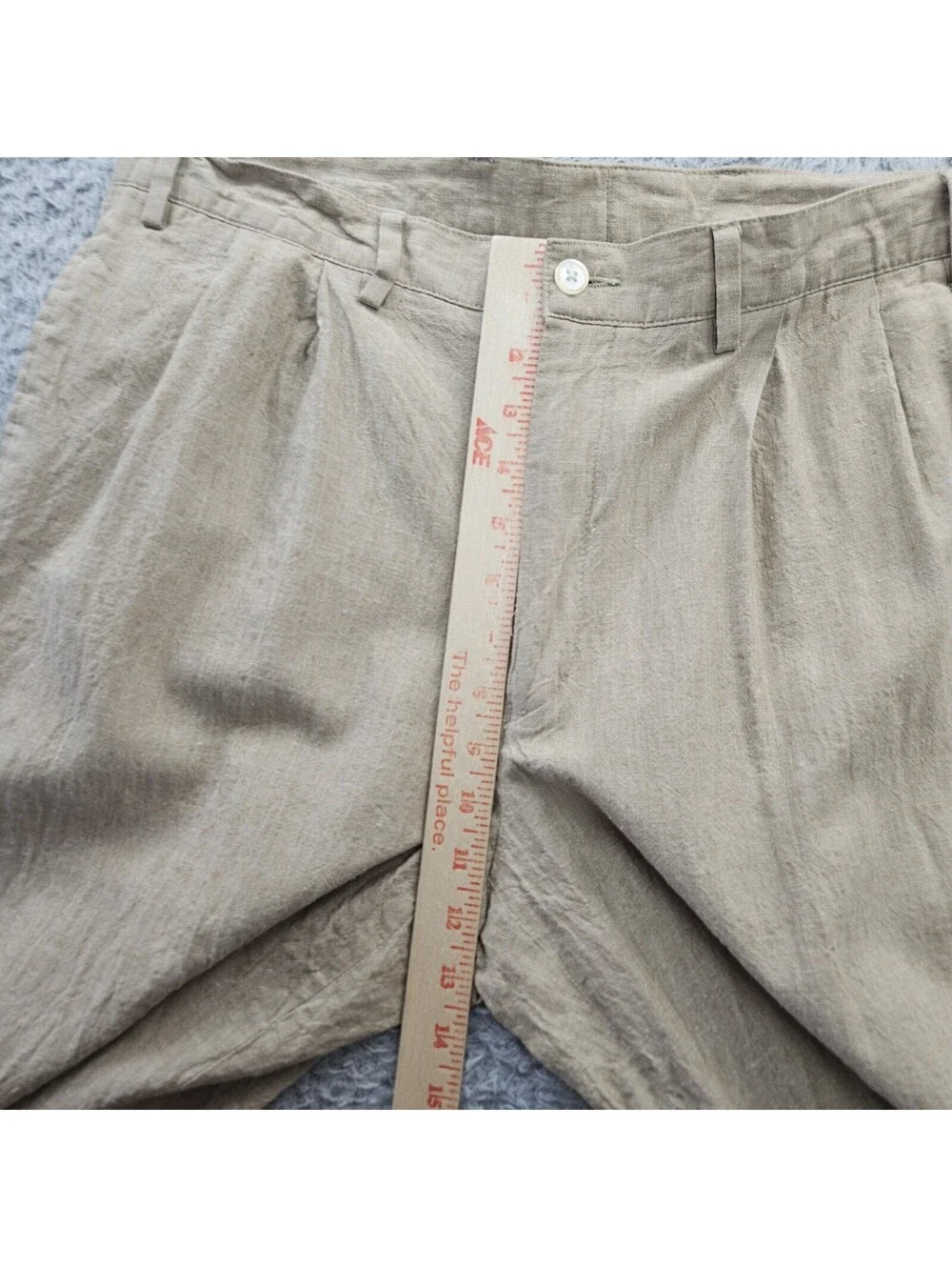Alan Flusser Linen Blend Pants Men 36x30 (fits 35x30) Beige Pleated Cuffed Light